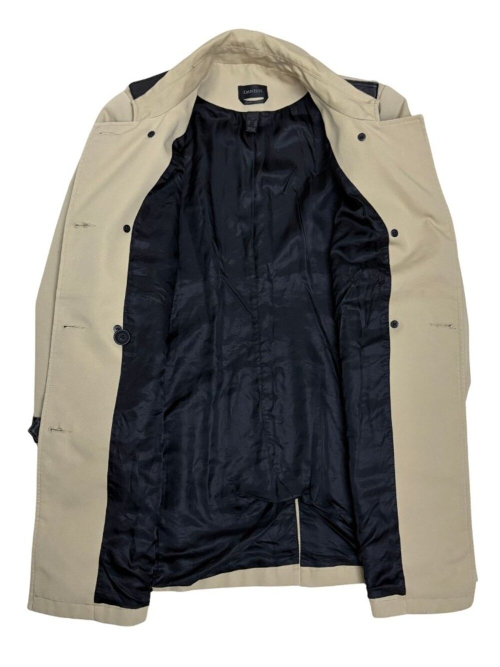 DANIER Italian Leather Trim Trench Coat Business Casual Log Jacket Coat Womens L - Picture 4 of 8
